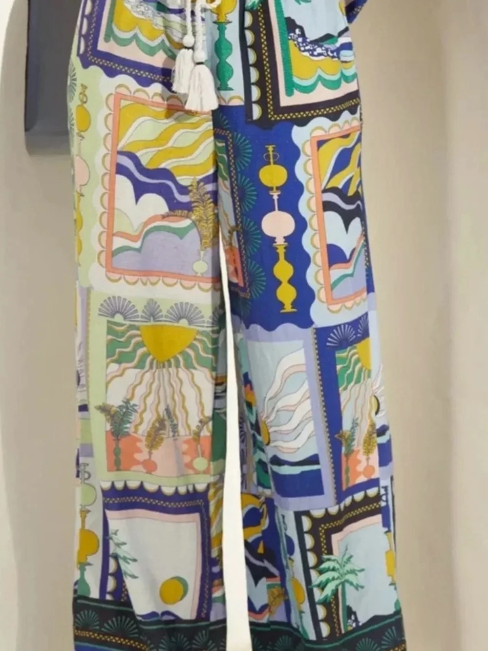 Anthropologie Novelty Resort Print Linen Vacation Pajama & Shirt Matching Set M